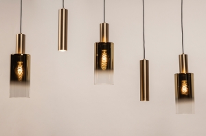 hanglamp 15460 modern eigentijds klassiek glas messing geschuurd metaal goud messing langwerpig