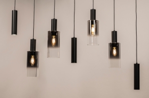 hanglamp 15461 modern eigentijds klassiek glas metaal zwart mat grijs langwerpig