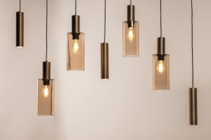 hanglamp 15462 modern eigentijds klassiek glas metaal brons bruin langwerpig