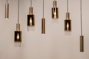Pendelleuchte 15463 modern zeitgemaess klassisch Glas Messing gebuerstet Metall schwarz matt Gold Matt Messing laenglich