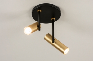 plafondlamp 15505 modern eigentijds klassiek messing geschuurd aluminium metaal zwart mat goud messing rond