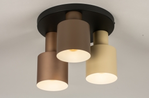 plafondlamp 15538 modern retro metaal zwart mat bruin beige taupe rond