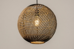 hanglamp 15550 modern riet zwart naturel rond