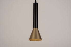 hanglamp 15563 modern retro metaal zwart mat goud rond