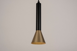 Pendelleuchte 15563 modern Retro Metall schwarz matt Gold rund