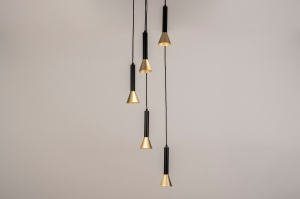 hanglamp 15564 sale modern retro metaal zwart mat goud rond