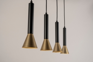 hanglamp 15565 modern retro metaal zwart mat goud langwerpig