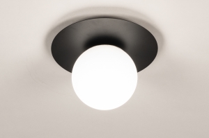 Deckenleuchte 15578 modern zeitgemaess klassisch Art deco Glas mit Opalglas Metall schwarz matt weiss matt rund