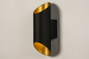 wandlamp 15605 modern eigentijds klassiek aluminium metaal zwart mat goud rond