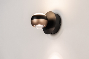 wandlamp 15612 modern glas helder glas mat glas aluminium metaal zwart mat bruin rond