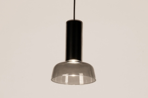 hanglamp 15683 modern retro glas aluminium metaal zwart mat rond