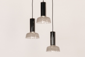 hanglamp 15684 modern retro glas aluminium metaal zwart mat rond
