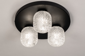 plafondlamp 15686 modern eigentijds klassiek kristal metaal zwart mat transparant kleurloos rond