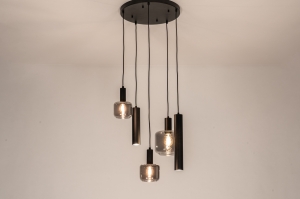 hanglamp 15736 modern eigentijds klassiek glas metaal zwart mat grijs rond