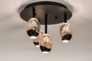 Deckenleuchte 15762 modern zeitgemaess klassisch Art deco Glas Messing (farben) glaenzend Metall schwarz matt Goldfarben Matt Messing (farben) rund