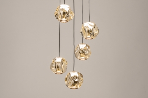 hanglamp 15819 modern eigentijds klassiek glas kunststof acrylaat kunststofglas metaal zwart mat goud rond