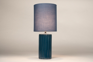 tafellamp 15843 modern retro eigentijds klassiek stof keramiek blauw rond