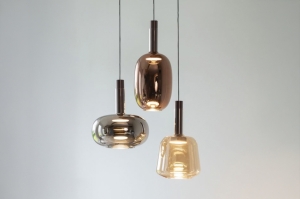 Pendelleuchte 15847 modern zeitgemaess klassisch Glas Aluminium Metall braun Gelb Chrom Rotkupfer rund