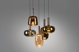 Pendelleuchte 15849 modern zeitgemaess klassisch Glas Aluminium Metall braun Gelb Chrom Rotkupfer rund