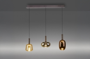 Pendelleuchte 15850 modern zeitgemaess klassisch Glas Aluminium Metall braun Gelb Chrom Rotkupfer rund