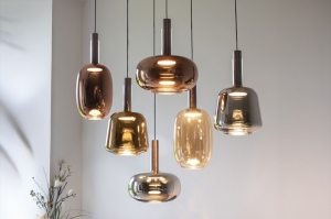 hanglamp 15851 modern eigentijds klassiek glas aluminium metaal bruin geel chroom roodkoper rond