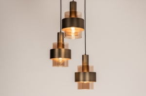 hanglamp 15857 modern eigentijds klassiek glas brons metaal brons bruin geel rond
