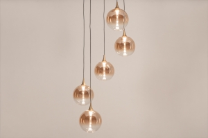 hanglamp 15865 modern eigentijds klassiek glas metaal zwart mat goud geel rond