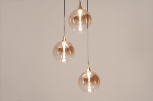 hanglamp 15866 modern eigentijds klassiek glas metaal zwart mat goud geel rond