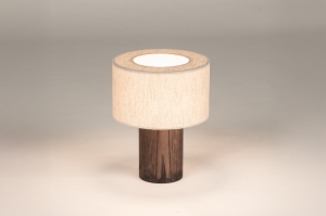 tafellamp 15876 landelijk modern hout donker hout stof bruin beige zand rond