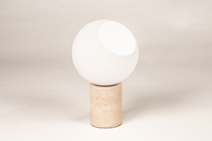 Tischlampe 15877 modern Glas mit Opalglas weiss matt Beige rund