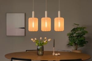 hanglamp 15881 modern stof metaal beige zand rond langwerpig