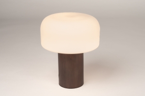 tafellamp 15882 modern retro eigentijds klassiek hout donker hout glas wit opaalglas wit bruin rond