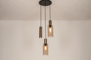 hanglamp 15903 modern eigentijds klassiek glas aluminium metaal zwart mat brons bruin rond