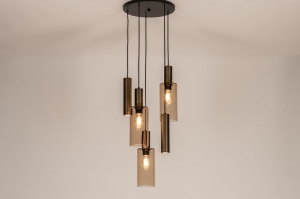 hanglamp 15904 modern eigentijds klassiek glas aluminium metaal zwart mat brons bruin rond