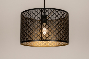 hanglamp 15911 modern eigentijds klassiek art deco metaal zwart mat goud rond