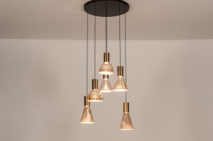 hanglamp 15914 modern eigentijds klassiek glas messing (kleur) geschuurd metaal zwart mat goud geel messing (kleur) rond