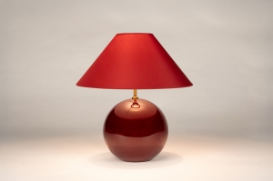Tischlampe 15934 laendlich modern zeitgemaess klassisch Glas Stoff rot rund