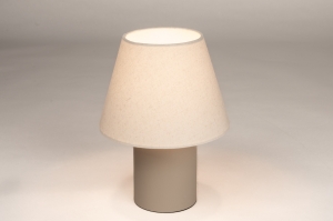 tafellamp 15962 landelijk modern stof metaal grijs beige rond