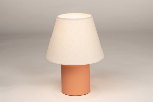 tafellamp 15963 landelijk modern stof metaal oranje beige rond