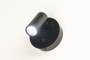 wandlamp 15966 modern aluminium kunststof zwart mat rond