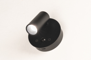 wandlamp 15968 modern aluminium kunststof zwart mat rond