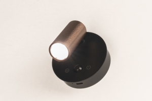 wandlamp 15969 modern aluminium kunststof zwart mat bruin rond