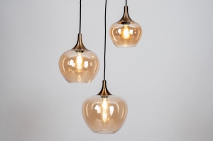 hanglamp 16052 modern eigentijds klassiek glas brons metaal brons geel rond