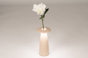 Tischlampe 16095 modern Aluminium Metall Beige rund laenglich