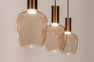 hanglamp 16123 modern eigentijds klassiek glas metaal brons geel langwerpig