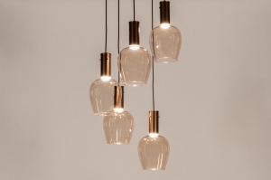 hanglamp 16125 modern eigentijds klassiek glas metaal brons geel rond