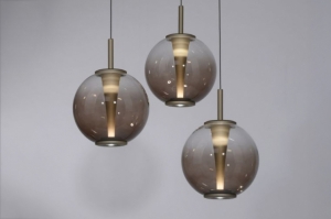 hanglamp 16194 glas helder glas brons metaal brons rond