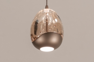 hanglamp 16290 modern eigentijds klassiek art deco glas metaal beige taupe rond