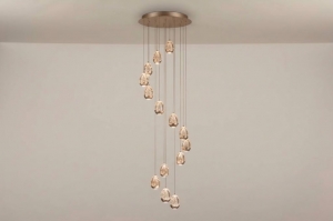 hanglamp 16299 modern eigentijds klassiek art deco glas metaal beige taupe rond