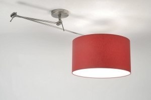 Pendelleuchte 30008 laendlich modern Edelstahl Stoff Metall rot rund laenglich